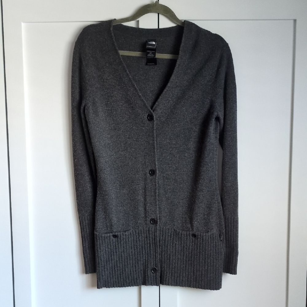 The North Face Merino Wool Blend Dark Gray Women's V-Neck Cardigan